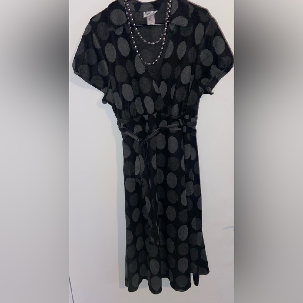Black dress with dark gray polka dots